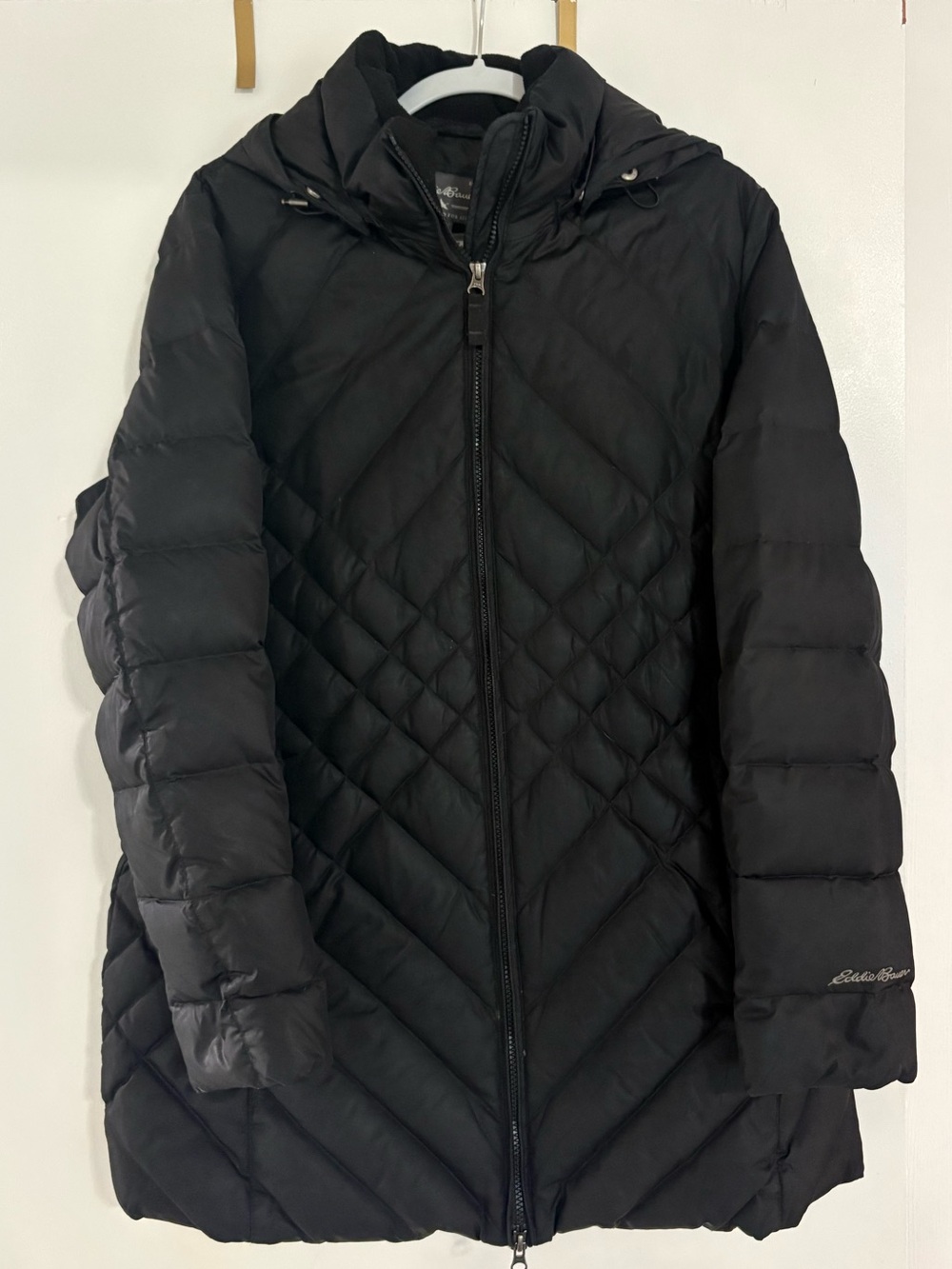Eddie Bauer Black Quilted Hooded Packable Puffer Jacket